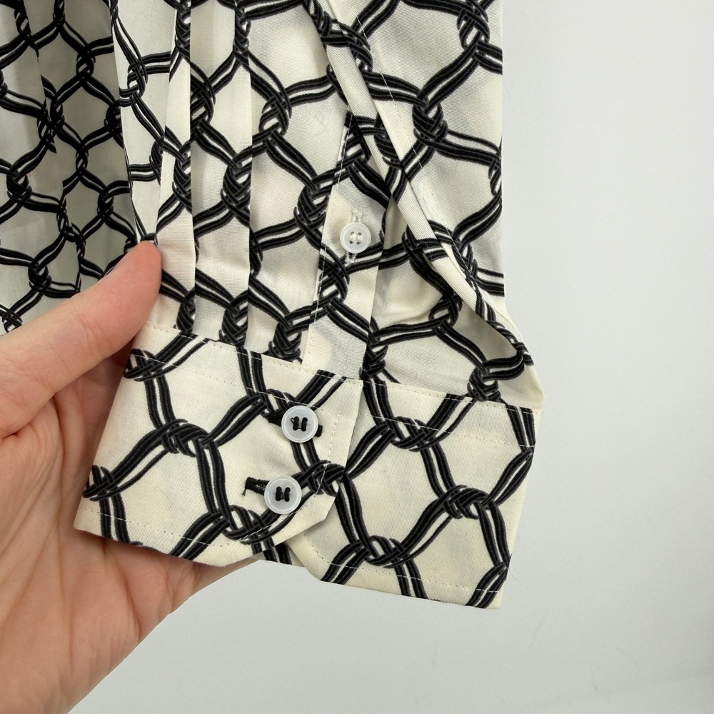 Talbots Wrinkle Resistant Long Sleeve Button Blouse White Black Women 16 Petite - Picture 3 of 8